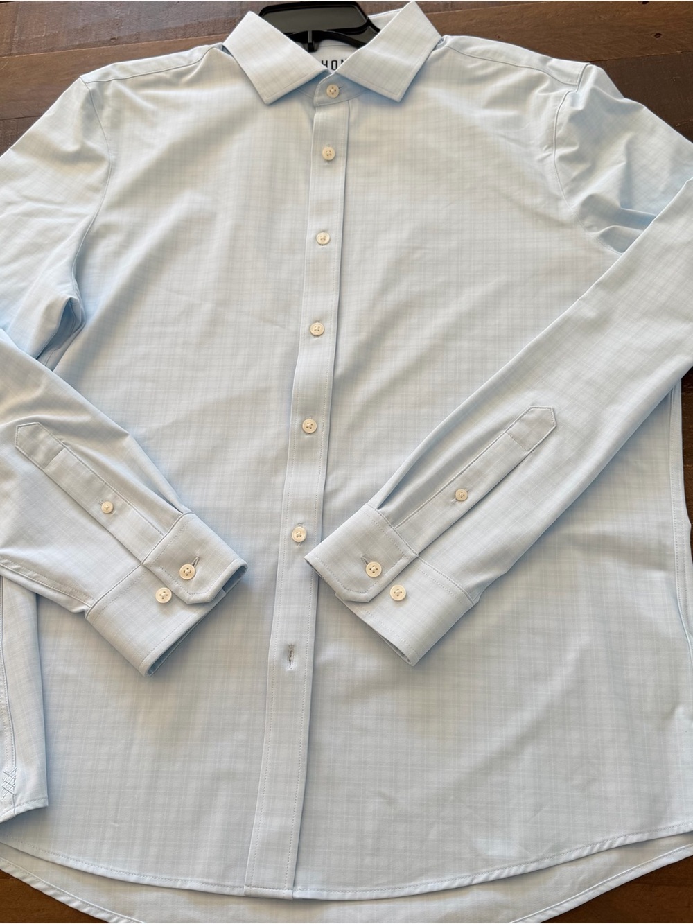 RHONE State of Mind Slim Fit Light Blue Windowpane Dress Shirt - Large